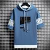Camiseta com Capuz de Manga Curta para Homem, Tendência de Verão com Caimento Solto, Roupas Estilo Hong Kong, Marca da Moda, Moda Masculina com Capuz para Estudantes, Estilo Fino com Meia Manga da Moda