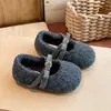 Sapatos Mary Jane de Lã Retrô com Aumento Oculto de Altura para Mulheres 2026 Outono/Inverno Novo Estilo Sola Plana Versátil Sapatos de Pelúcia