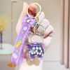 Chaveiro Acrílico Novo Criativo Urso Garrafa de Areia Movediça Óleo Chaveiro Fofo Areia Movediça Mochila Escolar Pingente Chaveiro