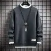 Suéter de Tricô Novo Outono e Inverno Masculino Pulôver Falso Duas Peças Tamanho Grande Camisa Base Estilo Coreano Roupa Externa Gola Redonda Baixa Roupa de Baixo Suéter