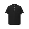 Forn3 Camiseta Simples Falsa de Duas Peças Manga Curta Masculina Verão Nova Casual Gola Henley Camisa Básica Top N2013