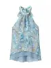 Conjunto de duas peças para verão feminino: top regata casual francês estilo resort com gola halter sem mangas e saia