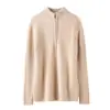 Suéter Feminino 100% Caxemira Pura Estilo Outono e Inverno 2026 Gola Alta Zíper Moda Versátil Tricô Pulôver Top Grosso