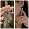 Pendientes abiertos de corazón hueco con incrustaciones de diamantes y temperamento de súper hada, pendientes de alta calidad de celebridades de Internet con borlas largas y exquisitas a la moda para mujer