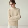 Suéter novo de outono e inverno 100% cashmere, simples e versátil, para mulheres, gola alta discreta, manga longa, pulôver, corte justo, suéter base de malha