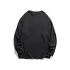 Camiseta de manga larga para hombre de primavera y otoño, holgada, versátil, estilo Hong Kong, fina, blanca, color liso, top simple casual, cuello redondo, camiseta interior