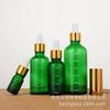 Botella de vidrio verde con gotero oscuro de 5 a 100 ml con escala, venta al por mayor, para aceites esenciales, esencias líquidas, cosméticos, subembotellada.