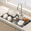 Estante escurridor para fregadero de acero inoxidable, estante de almacenamiento retráctil para cocina, cesta escurridora multifuncional para fregadero, portavasos escurridor