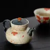 Tetera de Cerámica para el Hogar Estilo Dinastías Tang y Song con Esmalte Caramelo Azul y Rojo Ciruela Pintada a Mano con Filtro de Agujero de Bola para Preparar Té