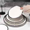 Plato de Cena Occidental de Cerámica con Borde Plateado, Plato Redondo, Plato para el Hogar, Plato para Filete, Plato para Pasta, Plato Bajo, Plato Plano, Vajilla de Lujo Accesible de Gama Alta