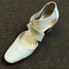 Versión de Piel de Oveja~Zapatos de Ballet Retro con Tira Cruzada para Mujer, Sandalias de Punta Cerrada, Tacones Altos Cuadrados para Mujer, Zapatos Mary Jane de Tacón Grueso