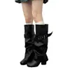 Botas de mujer de caña alta retro de nicho, nuevo estilo otoño 2026, punta fina, hebilla de cinturón, botas de montar de tubo alto