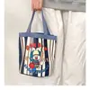 Bolso cubo graffiti chica estampado lienzo bolsa de almuerzo estilo coreano lonchera mano lindo bolso para mamá cilindro