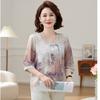Playera de Moda Estilo Mamá con Mangas Tres Cuartos y Cuello en V, Blusa Nueva de Chifón de Verano para Mediana Edad y Adultas Mayores, Set de Camiseta Básica Holgada y que Reduce la Edad