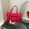 Nova Bolsa com Design de Laço Bolsa de Mão Feminina de Tecido Lavado Moderna Versátil Grande Capacidade Personalizada de Ombro Transversal