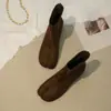 Versão em couro bovino~Estilo coreano nicho botas de split-toe de pata de porco salto grosso botas emagrecedoras botas curtas femininas zíper traseiro versátil botas Martin