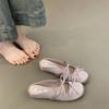 Pantuflas de Medio Uso para Mujer con Moño Aumento Interno Sandalias de Punta Plana Verano 2025 Punta Redonda Correa Azul