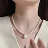 Joyería Transfronteriza Europea y Americana Más Vendida Collar de Perlas de Lujo Ligero Estilo Dulce y Fresco Cadena para Clavícula con Lazo de Cinta Amor