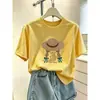 Camiseta de manga corta de algodón puro, moderna, casual, versátil, rejuvenecedora, adelgazante, top amarillo, ropa de mujer de verano, nuevo modelo 2026