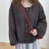 Camisa de proteção solar de gola redonda, de abotoamento simples, para mulheres, estilo coreano de verão, solta, levemente transparente, de manga comprida, top casual para cobrir, para ar condicionado