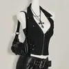 Colete Punk Y2K Gótico, Estilo de Rua Único e Fashion, Gola Alta (Halter), Gola Reversível, Zíper, Corte Justo, Top Curto Sexy Feminino