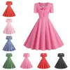 X comércio exterior transfronteiriço fonte de vestuário feminino estilo Hepburn gola quadrada manga curta laço barra ampla poá vestido vintage anos 1950