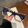 Estilo Francés de Pintura al Óleo Ojo de Gato Espejo Plano Marco de Gafas Artístico Transfronterizo Marco Grande Gafas con Filtro Extremo de Luz Azul