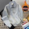 Camisola Masculina de Manga Longa com Gola Falsa de Duas Peças Estilo Retrô Japonês em Obsidiana d'Água, Corte Solto para Uso no Dia a Dia na Primavera e Outono
