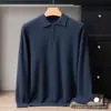 Suéter de Punto Base para Hombre Otoño e Invierno 100% Cachemira Pura Cuello Polo Holgado Manga Larga Suéter de Cachemira