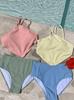 Traje de Baño para Fuentes Termales para Mujer, Gama Alta, Pura Pasión, Colores Contrastantes, Cintura Alta, Cubre la Piel, Aspecto Adelgazante, Pecho Pequeño, Cuello Halter, Bikini con Banda para el Vientre
