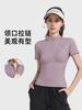 Cuello mao media cremallera deportes manga corta nuevo ocio slim yoga top ropa fitness para correr al aire libre camiseta generación cabello