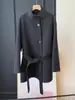 Preço para os primeiros! Deslumbrante casaco de caxemira, Tencel e lã com gola alta e cinto, emagrecedor para outono e inverno 036