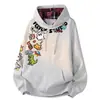 Sudadera con Capucha de Estampado de Dibujos Animados a Cuadros, Hombro Caído, Básica, Casual, Temperamento Moderno, Estilo Americano High Street, para Hombre y Mujer, Otoño Invierno, Sencilla