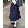 Saia Retro Azul Marinho para Mulheres, Verão, Cintura Alta, Emagrecimento, Elegante, Casual, Versátil, Resistente a Amassados, Saia Evasê para Trabalho, Saia Evasê