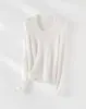 Tricô de alta qualidade sem costura com decote U para mulheres, de manga comprida, cor sólida, ombro com caimento normal, elástico, justo ao corpo, adequado como camada interna ou base, fino
