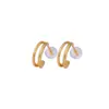 Aretes de Plata de Ley S925 Chapados en Oro Lisos con Forma de C Doble Capa Tendencia Personalizados de Alta Gama Suministro Transfronterizo