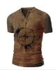 Comercio Exterior Europeo y Americano Personalidad Masculina Impresión 3D Casual Manga Corta Cuello en V Retro Militar Personalidad Camiseta Masculina Transfronterizo