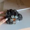 Goma para el pelo de malla con estampado de leopardo y flores estilo coreano, elegante coletero vintage, accesorio de moda para el pelo, anillo para coleta, flor para el pelo