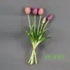 Ramo de Tulipanes de Goma Suave de Colores Combinados de Doble Color Simulados Pe Látex Silicona Se Siente 5 Flores de Tulipán