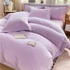 Conjunto de quatro peças de cor sólida fosca em veludo de leite para outono e inverno, espessado e quente, capa de edredom dupla face em veludo coral, lençol de baixo, conjunto de cama