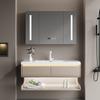 Estilo Crema Cajones Dobles Pintura para Hornear Madera Maciza Combinación de Gabinete de Baño Gabinete de Espejo Inteligente Semiabierto Dorado Parkson Gabinete de Baño 2067