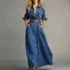 2026 Amazon Comercio electrónico transfronterizo europeo y americano Ropa de mujer color liso elegante vestido camisero largo con botones y mangas largas