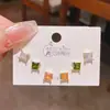 2025 Nuevo Color Combinado Cuadrado Circonita Coloridos Geométricos Pendientes Pequeños Tres Pares Estilo Coreano Aguja de Plata Pendientes Súper Brillantes Set de 6 Piezas
