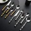 Cuchillo, Tenedor y Cuchara de Acero Inoxidable 304, Mango Creativo de Bambú y Cerámica, Juego de Vajilla para Hogar y Hotel, Cuchillo para Bistec, Tenedor y Cuchara de Postre