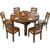 Mesa de Comedor y Sillas de Madera Maciza Combinación Telescópica Plegable Cuadrada y Redonda Doble Propósito Sala de Estar Hogar Apartamento Pequeño Mesa de Comedor Mesa Redonda Variable