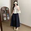 Saia de Bolinhas Estilo Coreano Redutora de Idade para Mulheres, Saia Longa Casual Slimming de Cintura Alta para o Verão, Saia Princesa Rodada Elegante e Versátil de Corte A