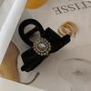 Estilo coreano laço de veludo preto com strass estilo Chanel presilha luxo leve moda presilha de tubarão média para mulheres