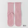 Calcetines de Yoga de Borde Enrollado a Media Pantorrilla, Calcetines de Algodón Peinado, Calcetines Largos de Pilates Yoga para Interiores Antideslizantes Sin Costuras, Calcetines con Volante de Encaje para Mujer