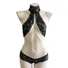 Lingerie Sexy Estilo Novo Transfronteiriço Decote Halter com Strass Removível Macacão Sexy Feminino Renda Transparente Tomara que Caia