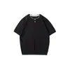 Camiseta de Punto Simple de Manga Corta Estilo Retro Japonés Old Money para Hombre, Verano, Corte Holgado, Cuello Henley, Falso Dos Piezas